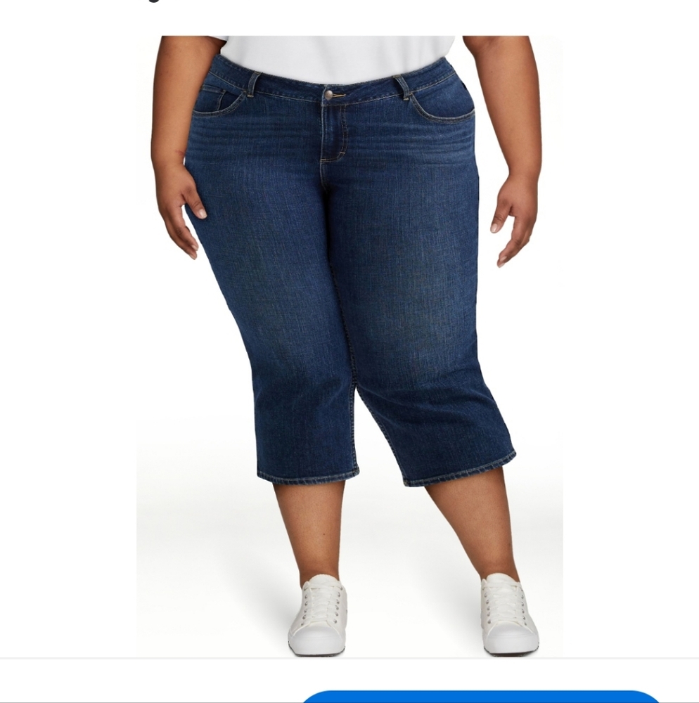 Women's Lee Mid Rise Capri Dark Blue Jeans Size 20W plus Dark Dive 22" inseam